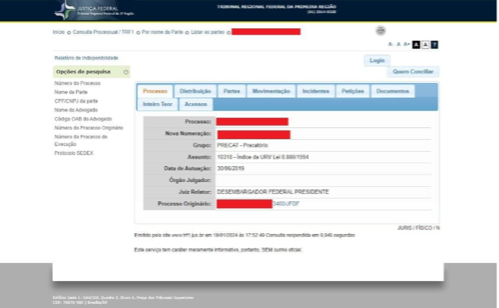 Consulta RPV - TRF1 