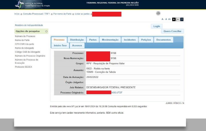 Consulta RPV - TRF1 