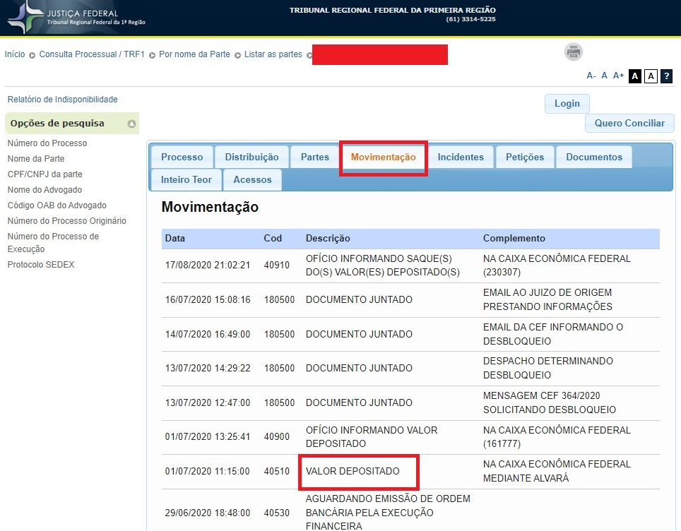 Consulta RPV - TRF1 