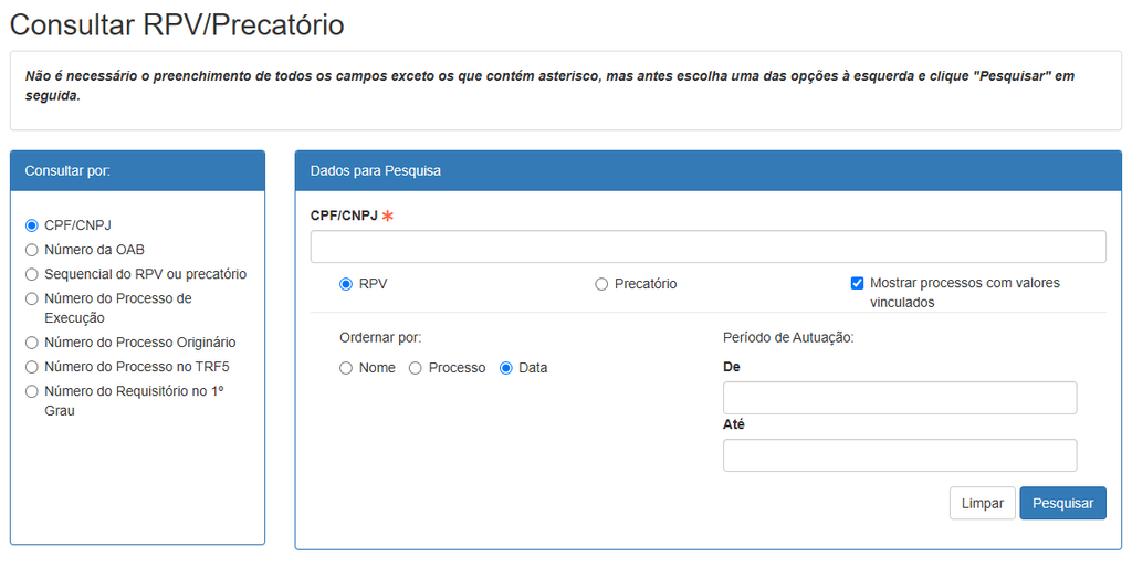 Consulta RPV no TRF5